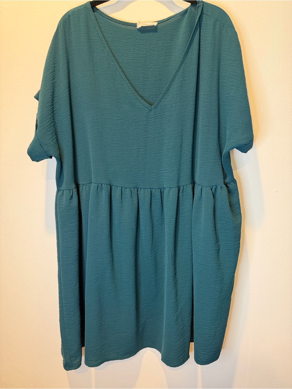 Chic Soul Teal V-Neck Babydoll Mini Dress
